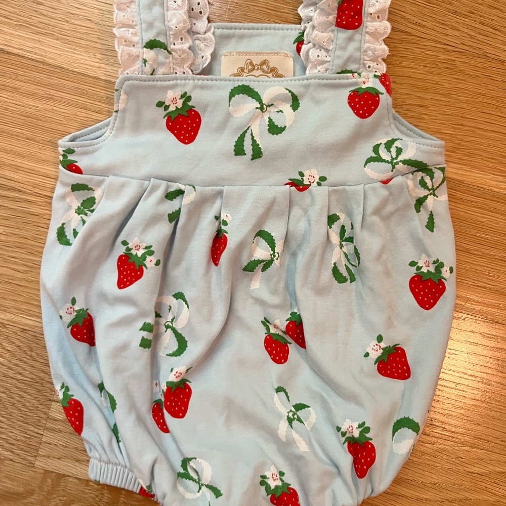 The Beaufort Bonnet Company Blue Strawberry Romper 0-6mo